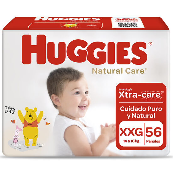 Pañales Huggies Natural Care Xtra Care Pack 56 Un (1 paq. X 56 un). Talla XXG